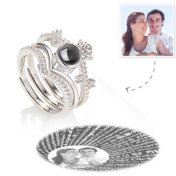 Te Amo Anillo En 100 Idiomas Anillo De Proyección Con Foto Grabada, Anillo De Corona Tres En Uno Plata