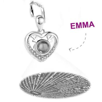 Collar I Love You en 100 Idiomas Proyección Collar Grabado Corazón con Astas Plata