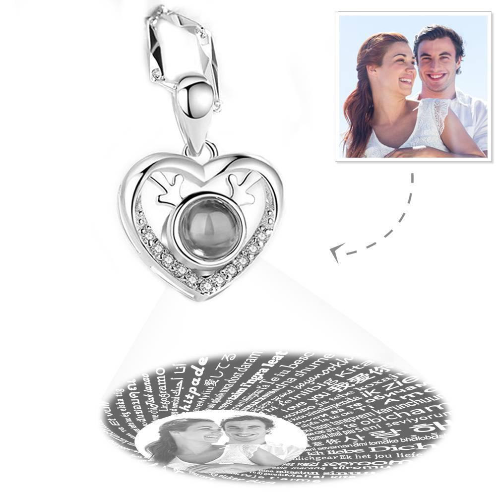 Collar Te Amo En 100 Idiomas Proyección Foto Collar Grabado Corazón Con Astas Plata - TuNombrecollar