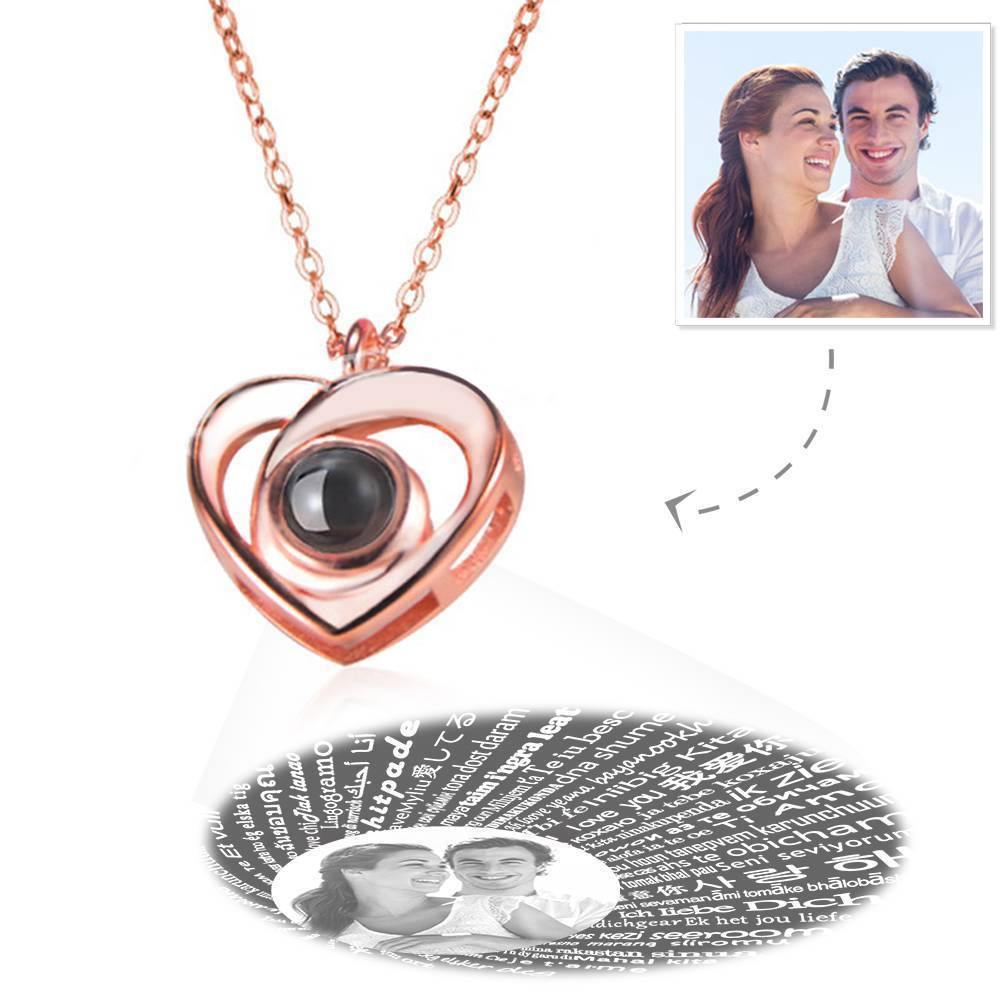 Collar Te Amo En 100 Idiomas Collar Con Foto De Proyección Grabada, Collar Elegante Con Corazón Plata - TuNombrecollar