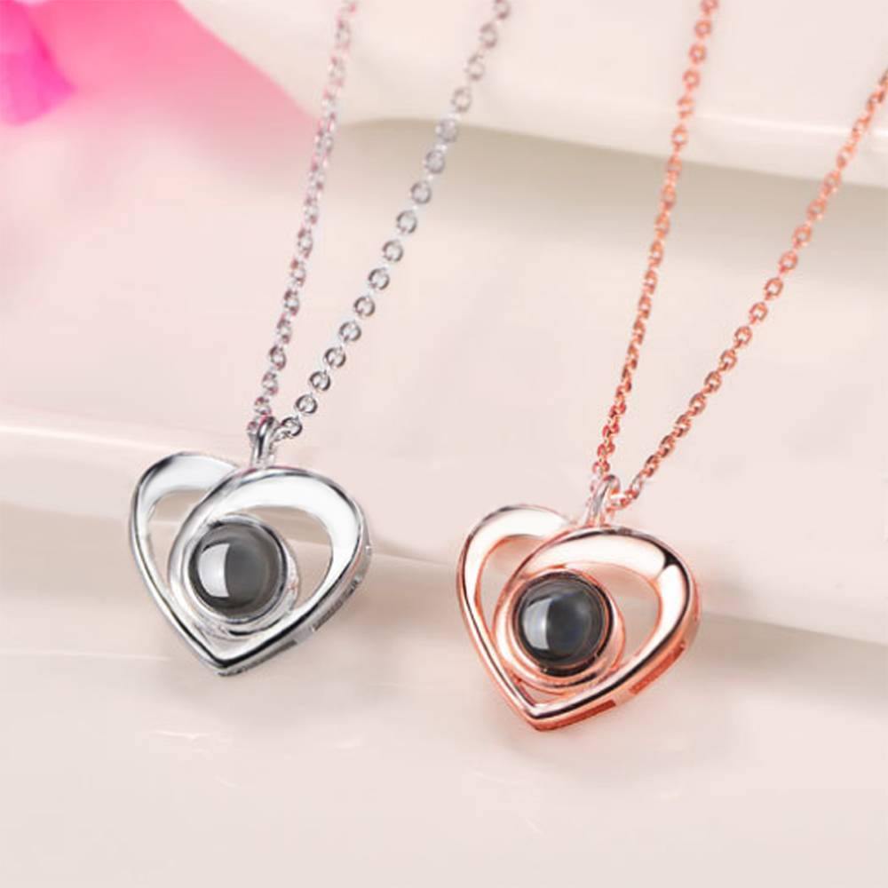 Collar Te Amo En 100 Idiomas Collar Con Foto De Proyección Grabada, Collar Elegante Con Corazón Plata - TuNombrecollar