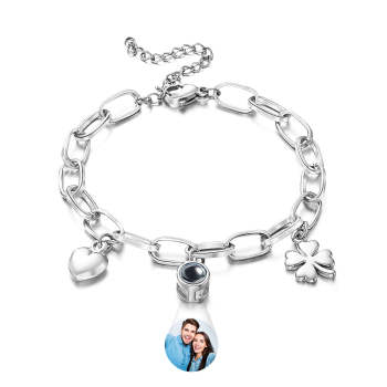 Pulsera De Corazón De Proyección Personalizada, Pulsera Con Dije De Corazón De Trébol De Cuatro Hojas, Pulsera Ajustable, Regalo Para Mejor Amigo - TuNombrecollar