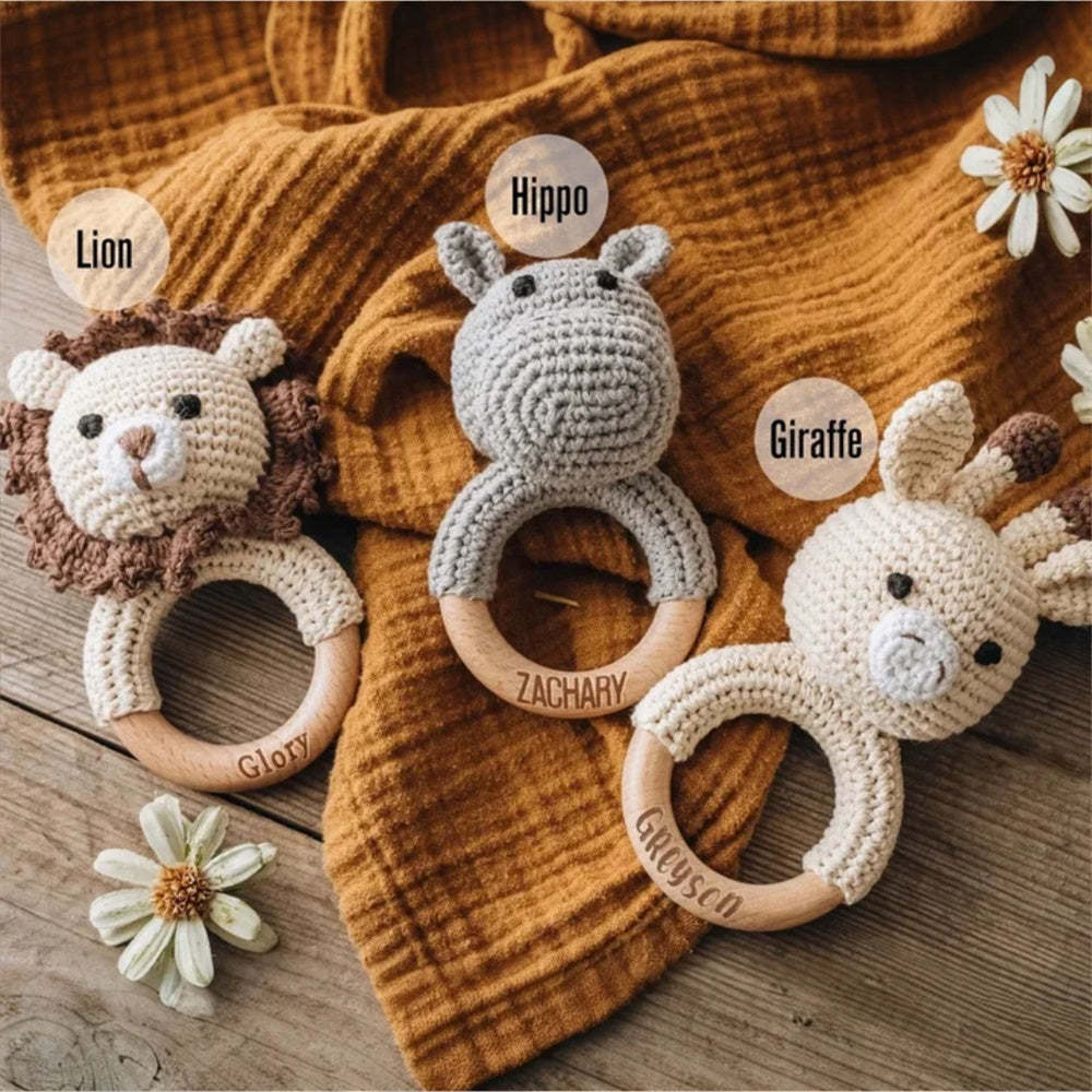 Personalizado Animal Bebé Sonajero Bebé Ducha Regalos Personalizado Madera Bebé Sonajero Crochet Sonajero Juguete Recién Nacido Regalos Regalo Para Sobrino Sobrina - TuNombrecollar