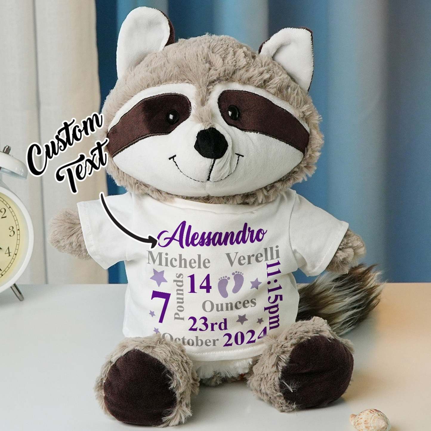 Regalo Personalizado Del Anuncio Del Nacimiento Del Juguete Relleno De La Felpa Animal Para La Fiesta De Bienvenida Al Bebé - TuNombrecollar