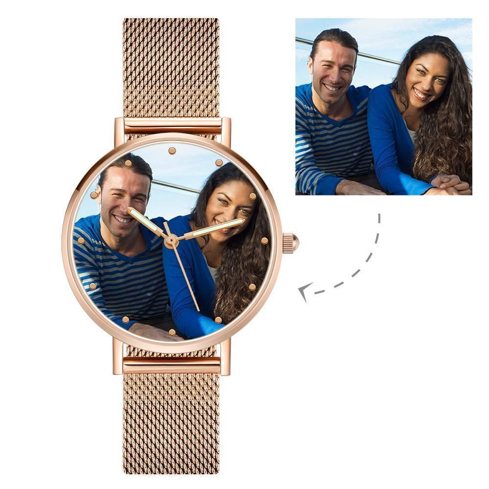 Reloj Con Foto Grabado Con Puntero Luminoso Pulsera De Aleación De Oro Rosa Reloj Con Foto 40Mm - Unisex