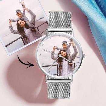 Reloj Grabable Con Foto Pulsera De Aleación Correa Plata 36 Mm - Mujer