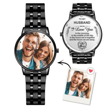 Reloj Grabado Con Foto De Pulsera De Aleación Negra Para Hombre 38Mm Para Mi Marido Te Amo Regalos Para Él