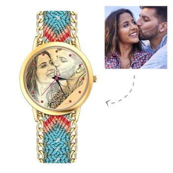 Mujer Reloj Dorado Con Foto Grabable Trenzado Color Cuerda Correa 40Mm
