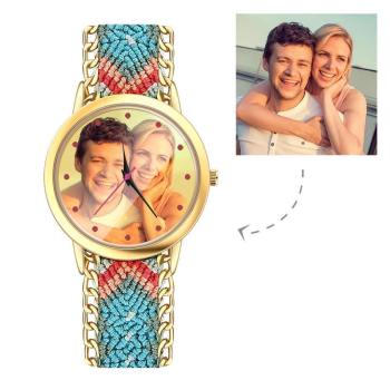 Mujer Reloj Dorado Con Foto Correa Trenzada De Color 40 Mm