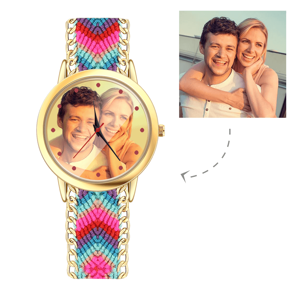 Mujer Reloj Dorado Con Foto Correa Trenzada De Color 40 Mm