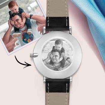 Reloj Grabado Con Foto Personalizada Correa De Cuero Negra Regalos De Aniversario Para Ella