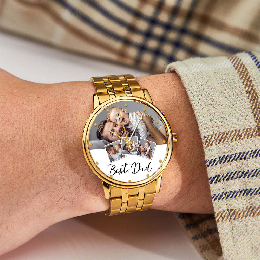 Pulsera De Aleación Negra Para Hombre, Reloj Con Foto Grabada Personalizada, Regalo Del Día Del Padre Para Padre - TuNombrecollar