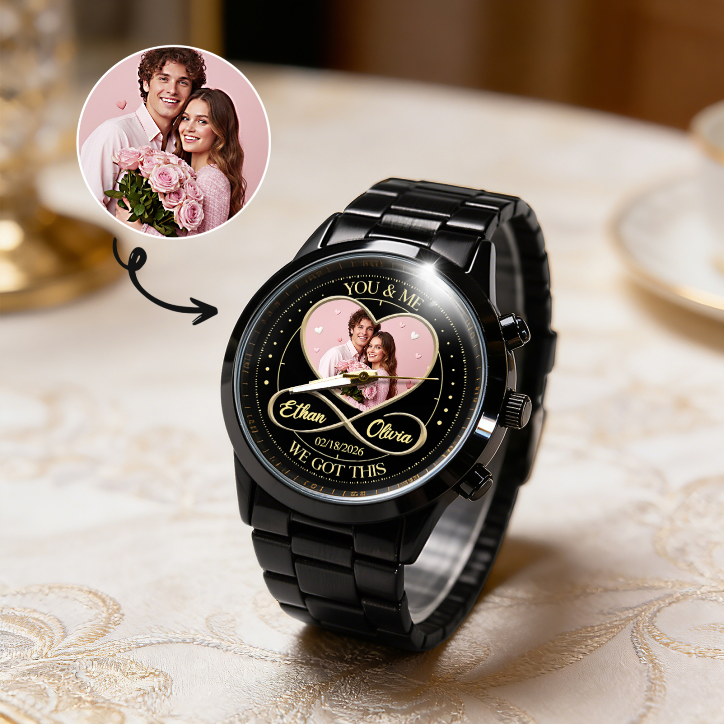 Reloj De Pulsera Con Foto Personalizada Para Hombre. Reloj Personalizado 'tú Y Yo, Tenemos Esto'. Reloj De Pulsera Con Corazón Infinito. Regalo De San Valentín Para Él. - 