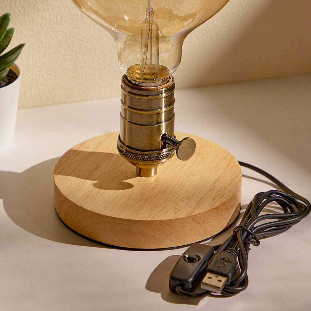 Portalámparas Usb Con Atenuación De Botón De Disco De Madera De Bronce - TuNombrecollar