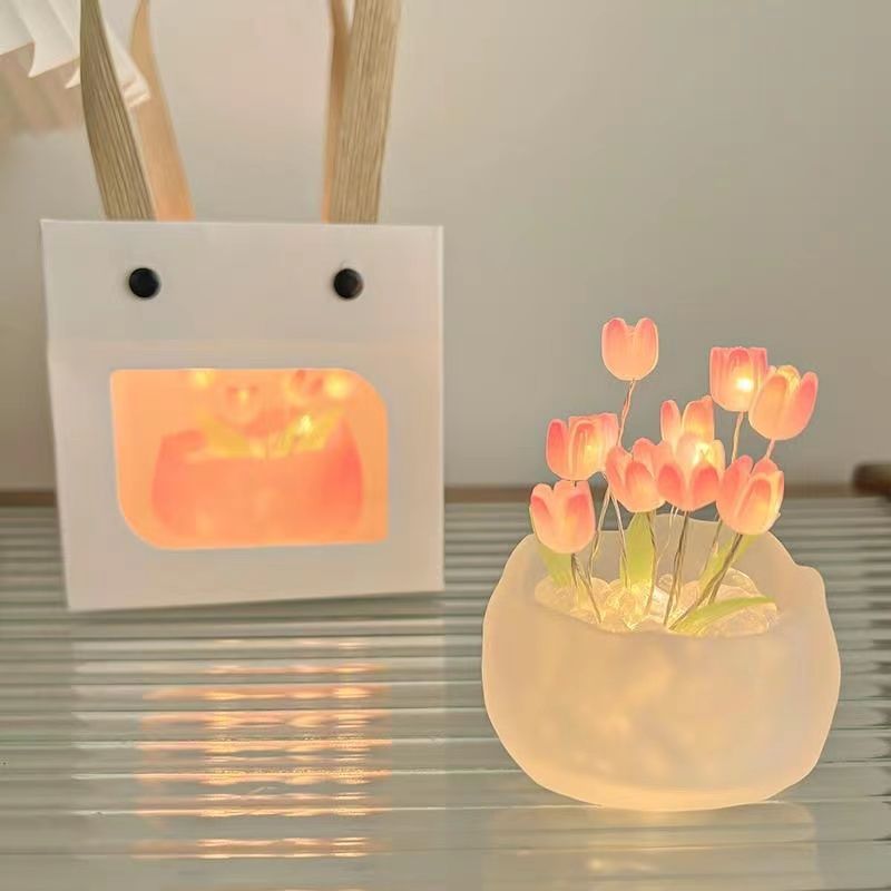 Kit De Lámpara De Noche De Tulipán Diy, Lámpara De Maceta Hecha A Mano, Lámpara Led De Tulipán Creativa Hecha A Mano, Paquete De Materiales Diy - 