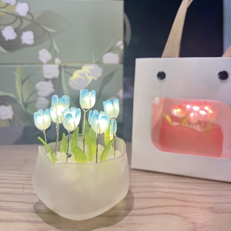 Kit De Lámpara De Noche De Tulipán Diy, Lámpara De Maceta Hecha A Mano, Lámpara Led De Tulipán Creativa Hecha A Mano, Paquete De Materiales Diy - 