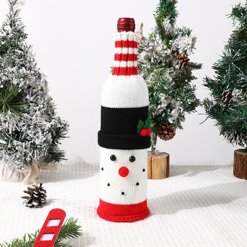 Juego De 3 Fundas De Punto Para Botellas De Vino Con Motivos Navideños: Papá Noel, Muñeco De Nieve Y Reno. Decoración Reutilizable Para La Mesa. - 