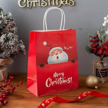 Merry Christmas Gift Paper Bag with Handles for Christmas Eve Party Supplies