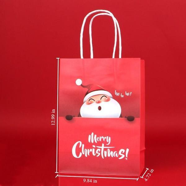 Merry Christmas Gift Paper Bag with Handles for Christmas Eve Party Supplies