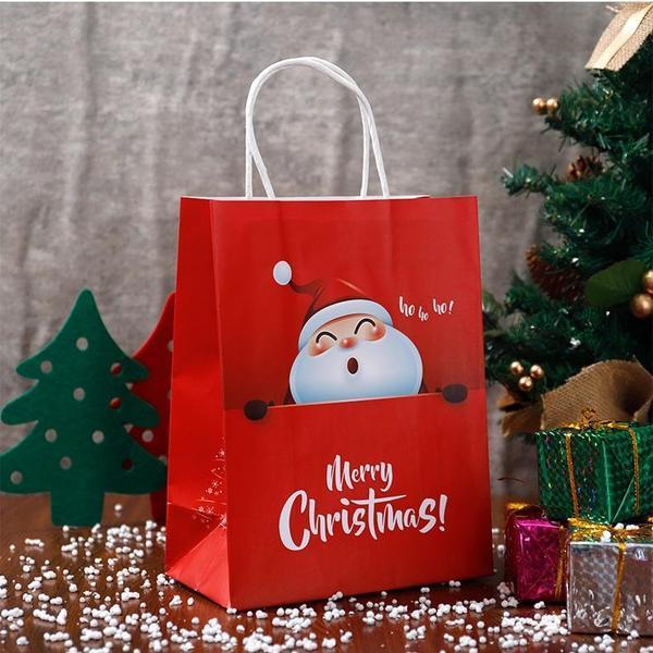 Merry Christmas Gift Paper Bag with Handles for Christmas Eve Party Supplies