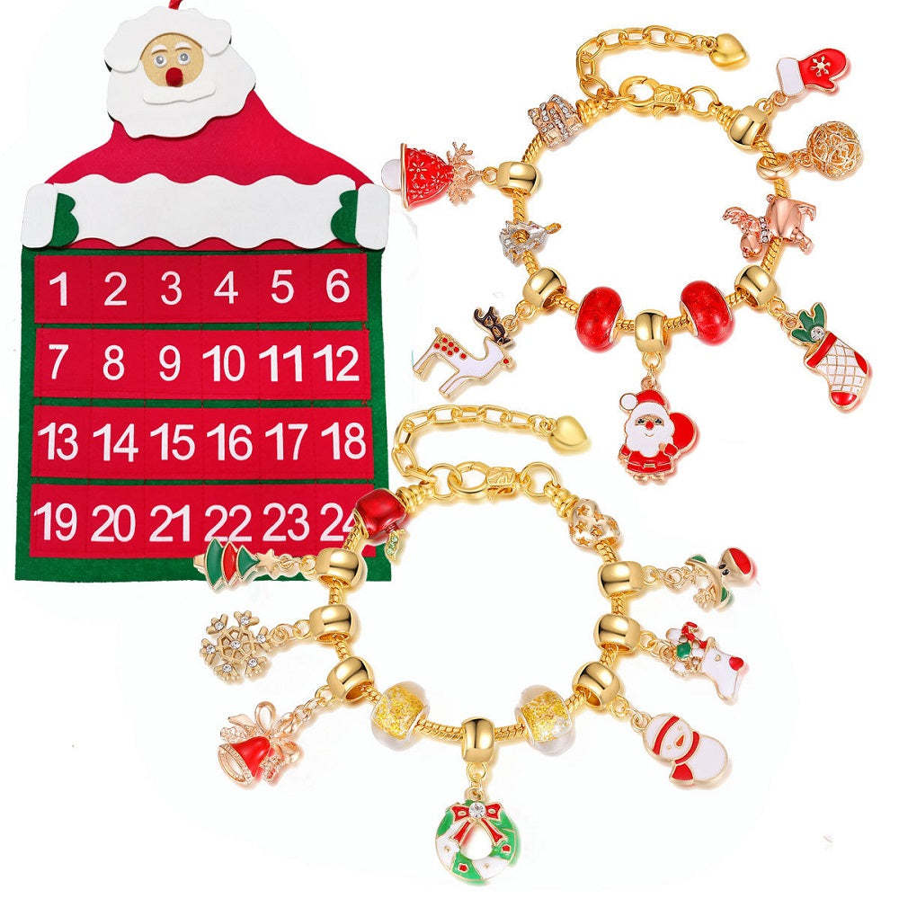 Pulsera Navideña, Caja Ciega Sorpresa, Juego De Pulsera Con Dijes, Calendario De Adviento, 24 Cuentas Atrás - TuNombrecollar