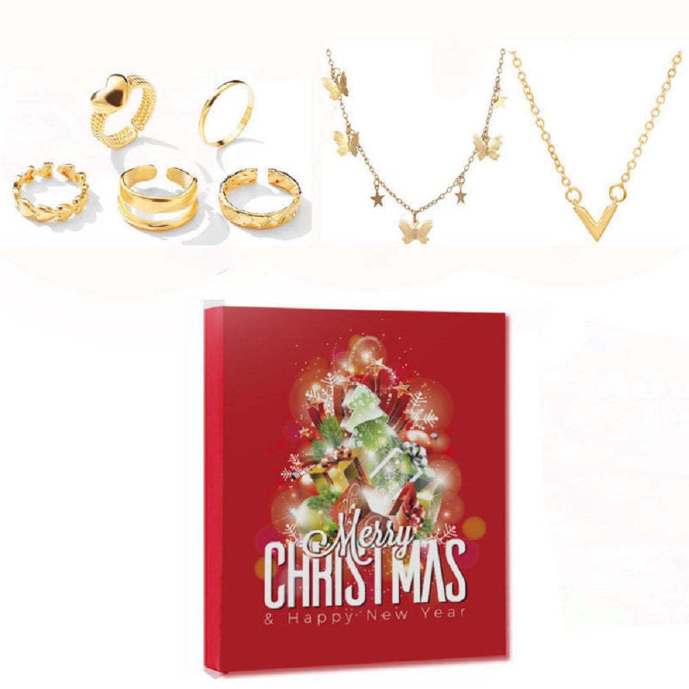 Conjunto De Joyería Navideña, Caja Ciega De Cuenta Regresiva, Anillo, Collar, Pendientes, Regalo De Navidad Para Ella - TuNombrecollar