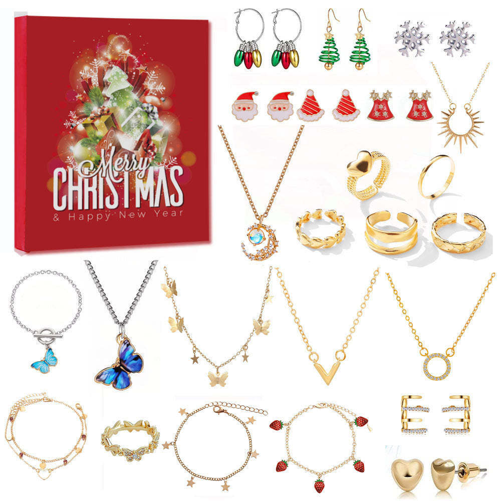 Conjunto De Joyería Navideña, Caja Ciega De Cuenta Regresiva, Anillo, Collar, Pendientes, Regalo De Navidad Para Ella - TuNombrecollar
