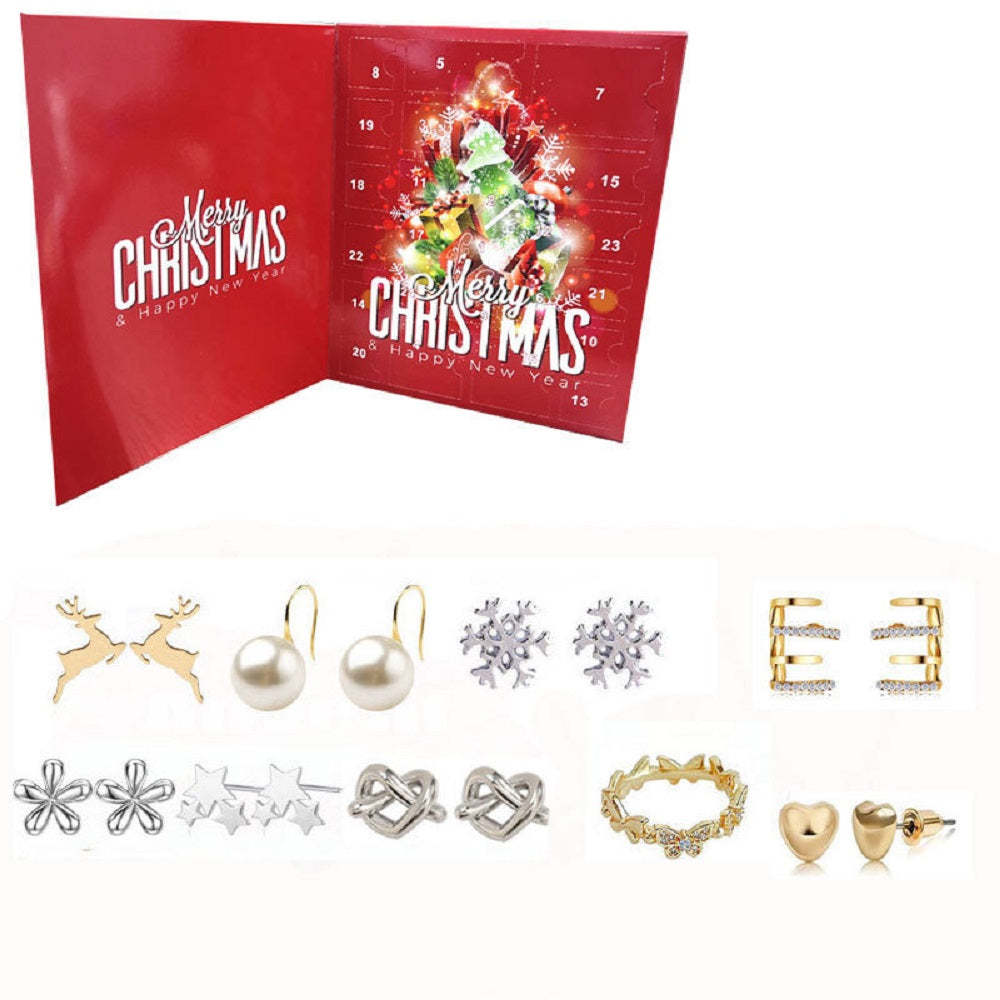 Conjunto De Joyería Navideña, Caja Ciega De Cuenta Regresiva, Anillo, Collar, Pendientes, Regalo De Navidad Para Ella - TuNombrecollar