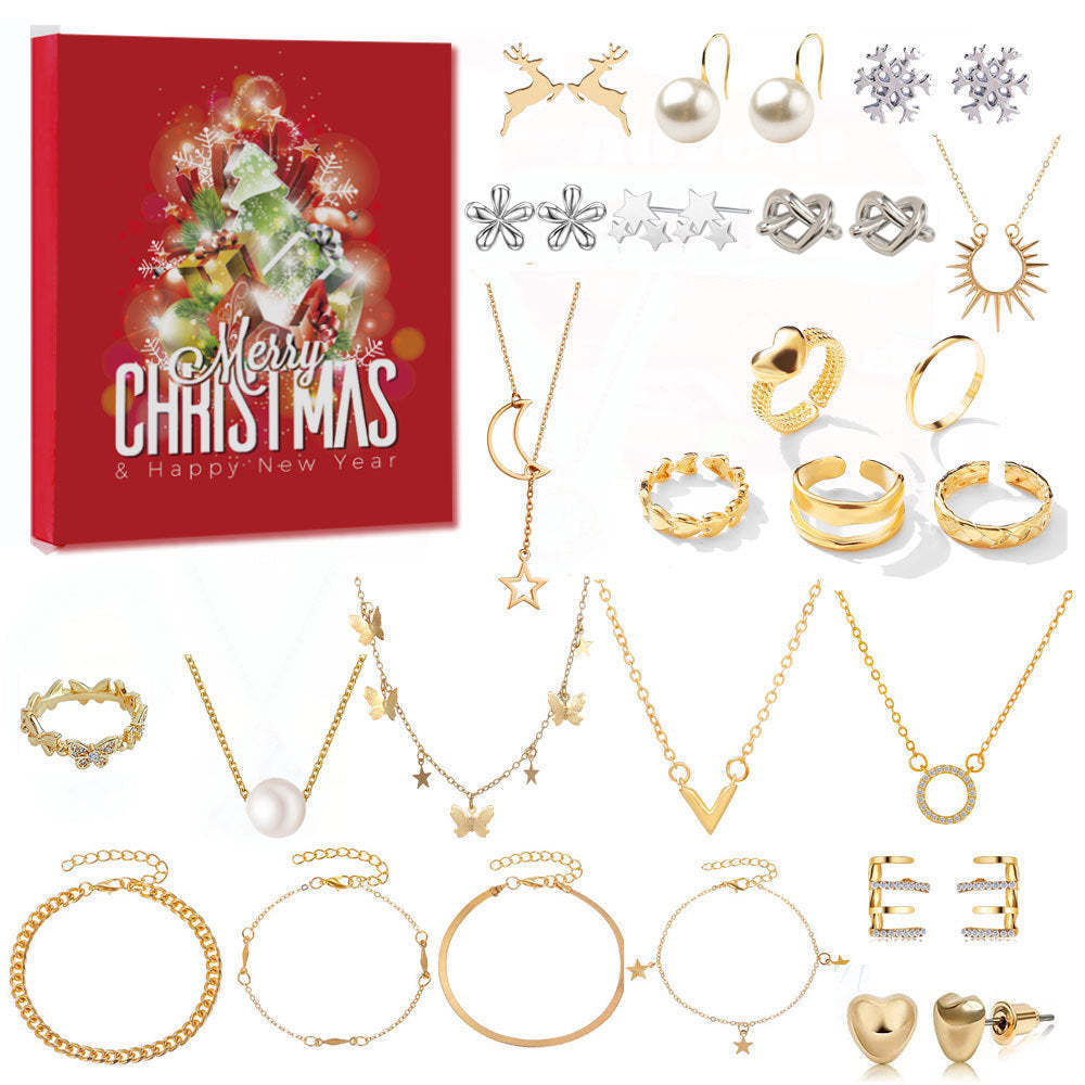 Conjunto De Joyería Navideña, Caja Ciega De Cuenta Regresiva, Anillo, Collar, Pendientes, Regalo De Navidad Para Ella - TuNombrecollar