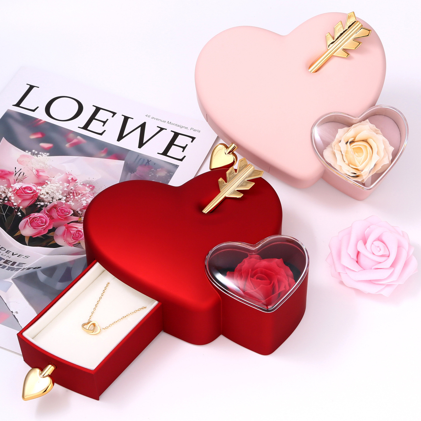 Regalos De San Valentín, Collar De Rosa Eterna, Caja De Regalo, Conjunto De Joyas Románticas De Lujo, Flor Preservada, Regalo De Navidad, Regalo De Aniversario Para Ella - 