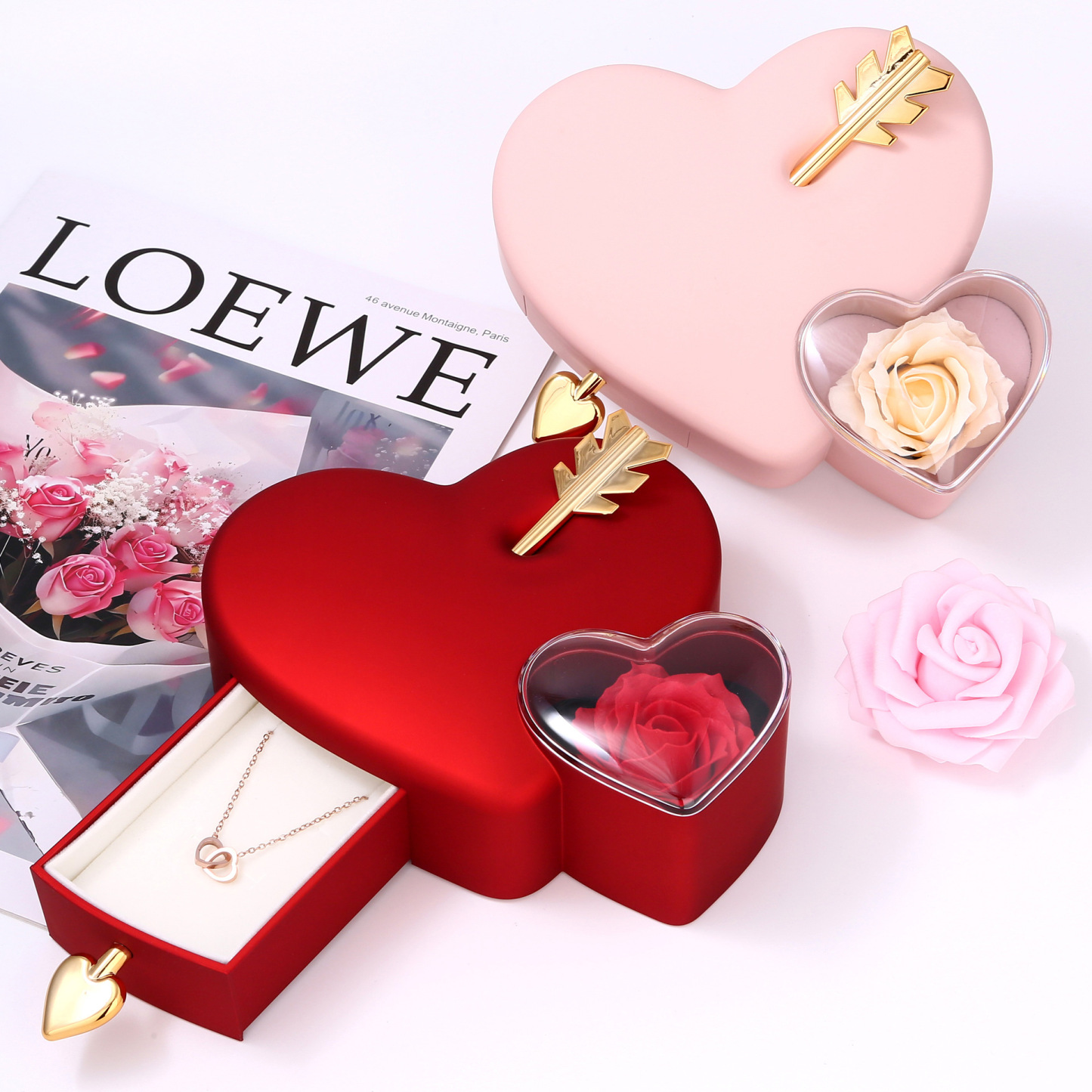Regalos De San Valentín, Collar De Rosa Eterna, Caja De Regalo, Conjunto De Joyas Románticas De Lujo, Flor Preservada, Regalo De Navidad, Regalo De Aniversario Para Ella - 