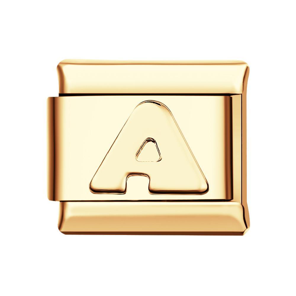 Letra A - Charm Italiano En Oro Para Pulseras Charm Italianas Link Composable - TuNombrecollar