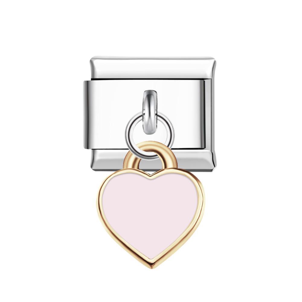 Charm Italiano Corazón Melocotón Rosa Para Pulseras Charm Italianas Link Composable - TuNombrecollar