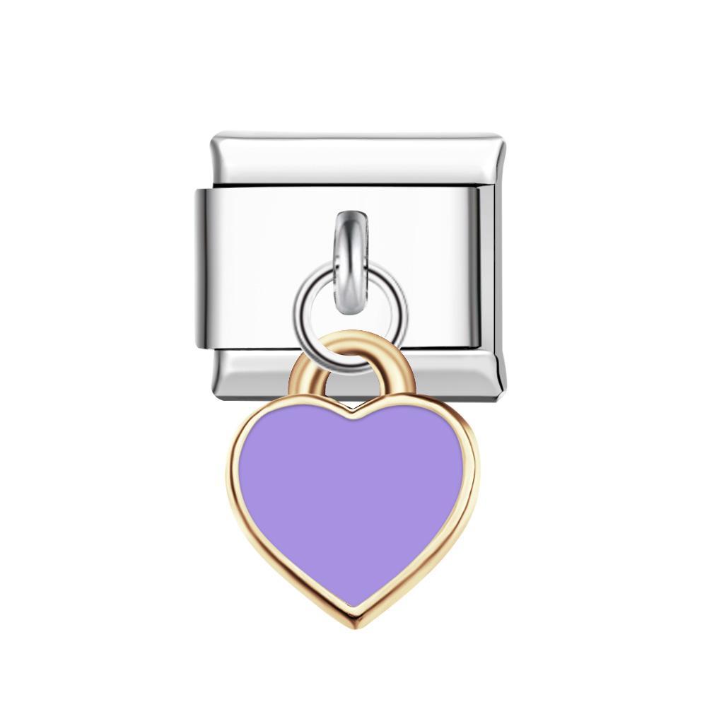 Charm Italiano Corazones Morados Para Pulseras Charm Italianas Link Composable - TuNombrecollar