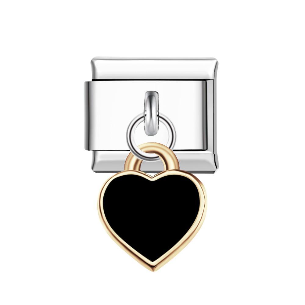 Charm Italiano Corazones Negros Para Pulseras Charm Italianas Link Composable - TuNombrecollar