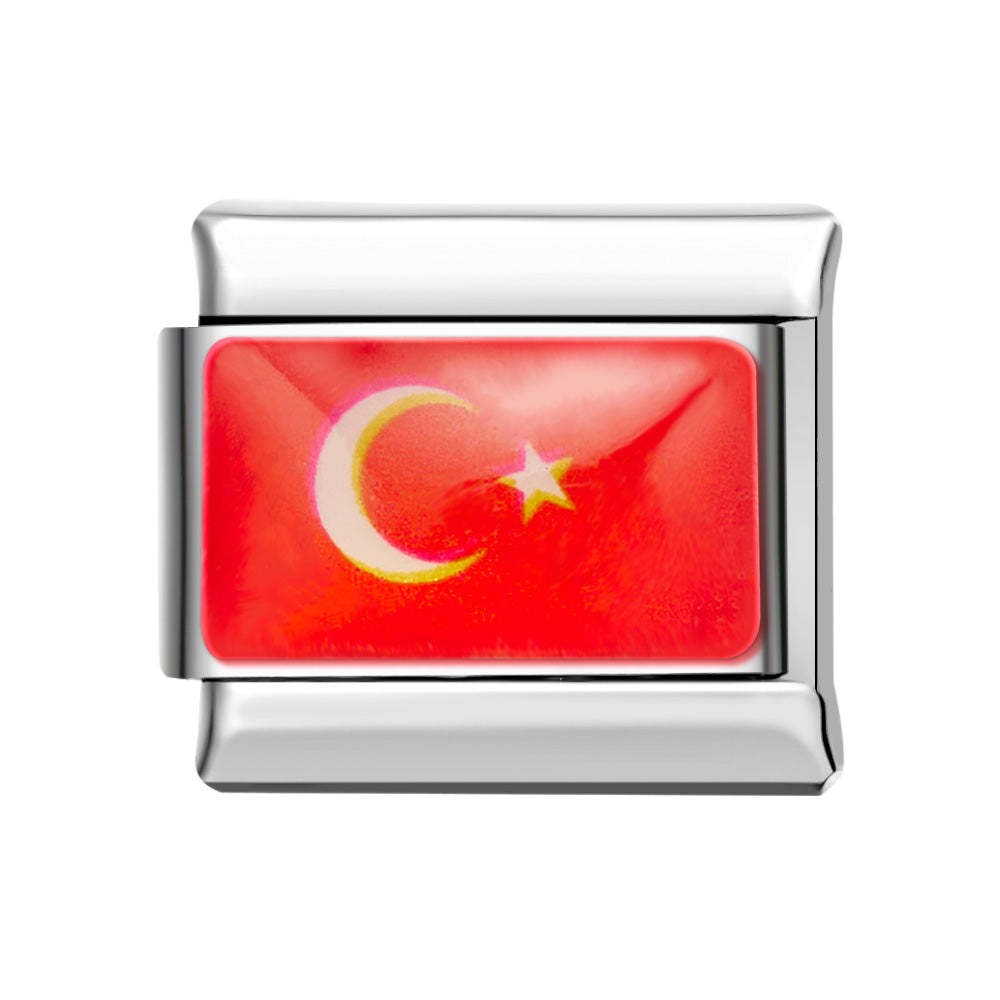 Charm Bandera Italiana-turquía Para Pulseras Charm Italianas Link Composable - TuNombrecollar