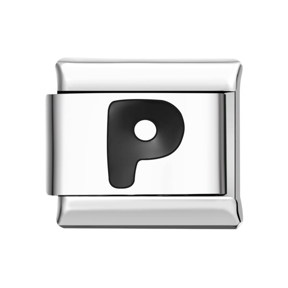 Charm Italiano Letra P-negro Para Pulseras Italianas Charm Composable Link - TuNombrecollar