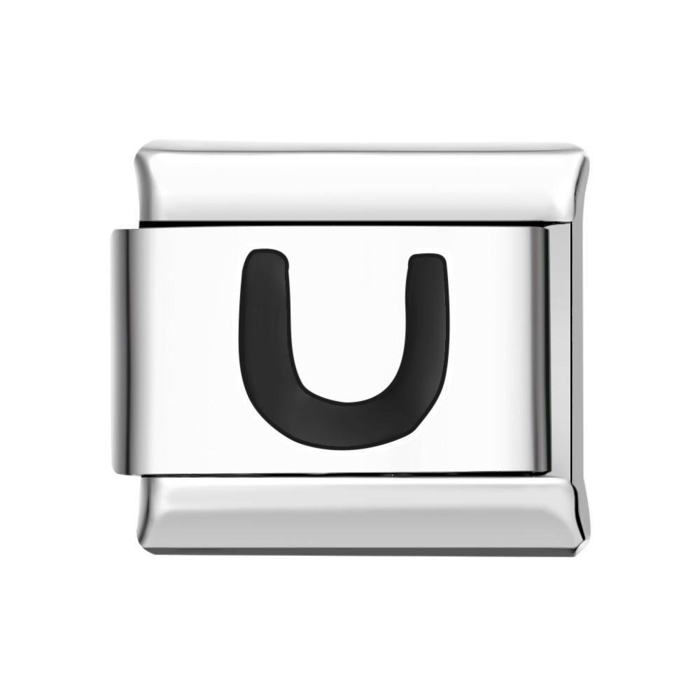 Charm Italiano Alfabeto U-negro Para Pulseras Charm Italianas Link Composable - TuNombrecollar