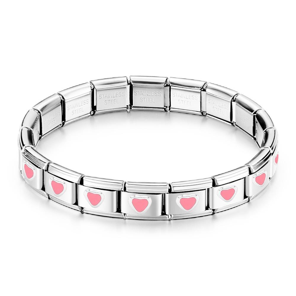 Pulsera Italiana Vintage Con Dijes De Amor Rosa - TuNombrecollar