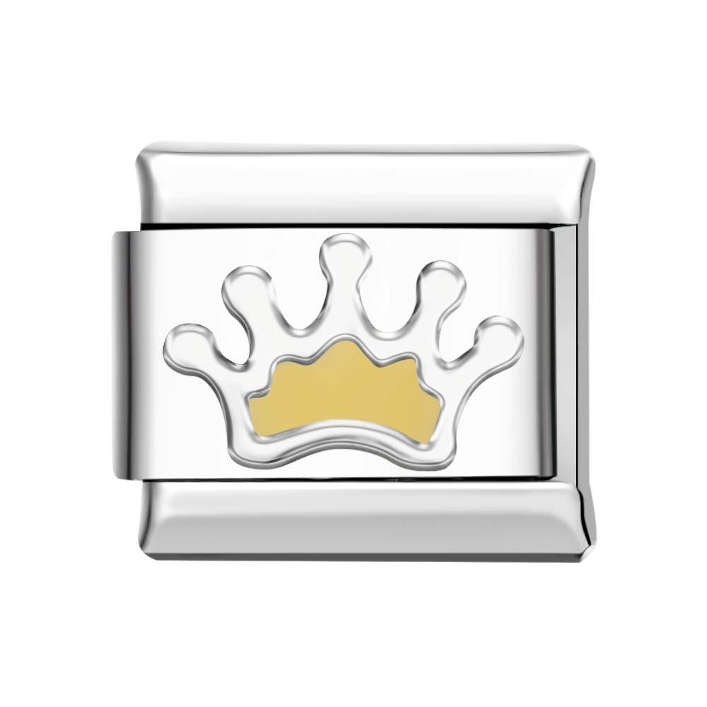 Charm Italiano Corona Amarilla Para Pulseras Charm Italianas Link Composable - TuNombrecollar