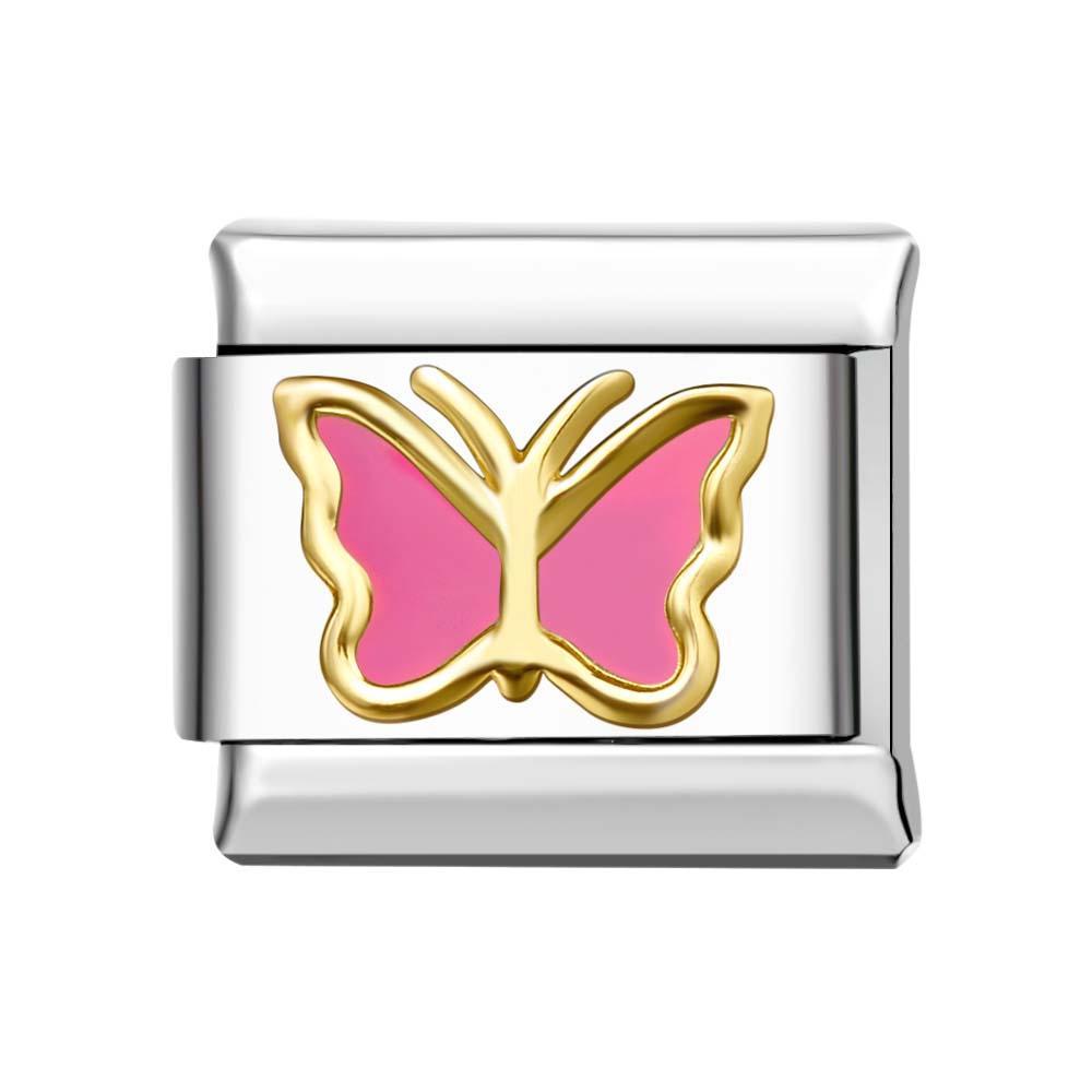 Charm Italiano Borde Dorado Mariposa - Rojo Para Pulseras Italianas Charm Composable Link - TuNombrecollar