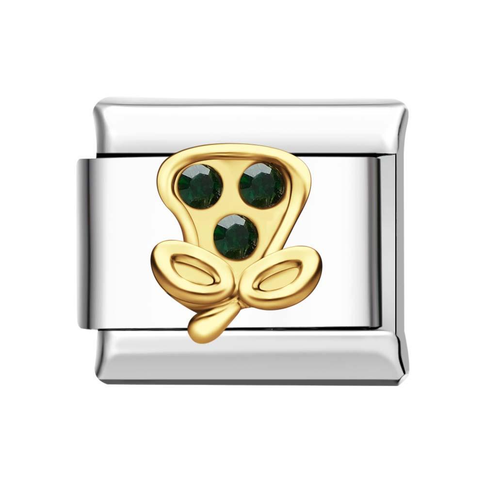 Charm Italiano Berenjena Con Gema Verde Profundo Para Pulseras Italianas Charm Composable Link - TuNombrecollar