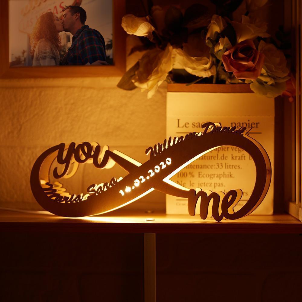 Lámpara De Madera Grabada Personalizada Infinity Love Regalo Creativo Para Ella