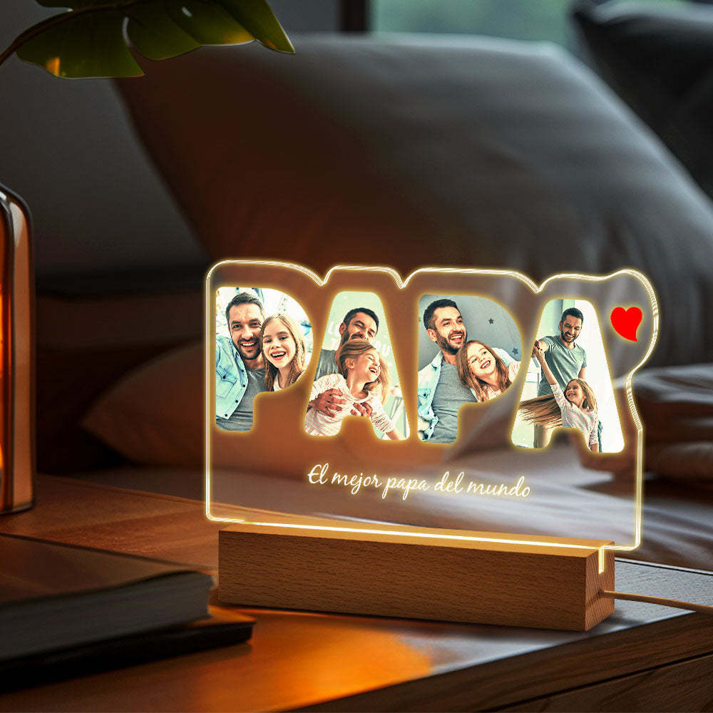 Lámpara De Noche Personalizada Con Foto De Papa, Luz Nocturna Led Acrílica Personalizada Con Texto, Regalos Del Día Del Padre Para Él - TuNombrecollar