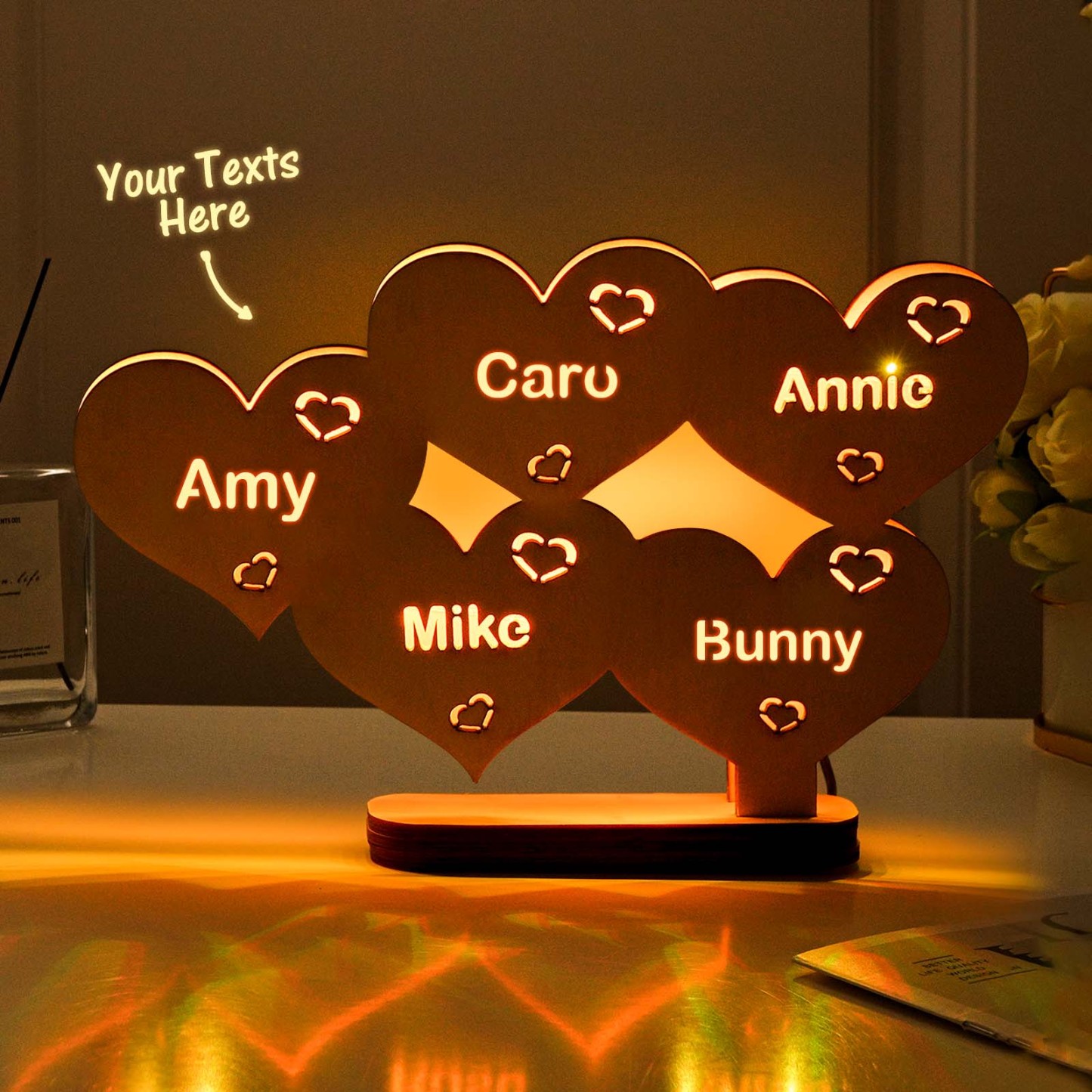 Nombre Personalizado Lámpara De Corazón De Madera Decoración Del Hogar Regalos De Calentamiento De La Casa - TuNombrecollar