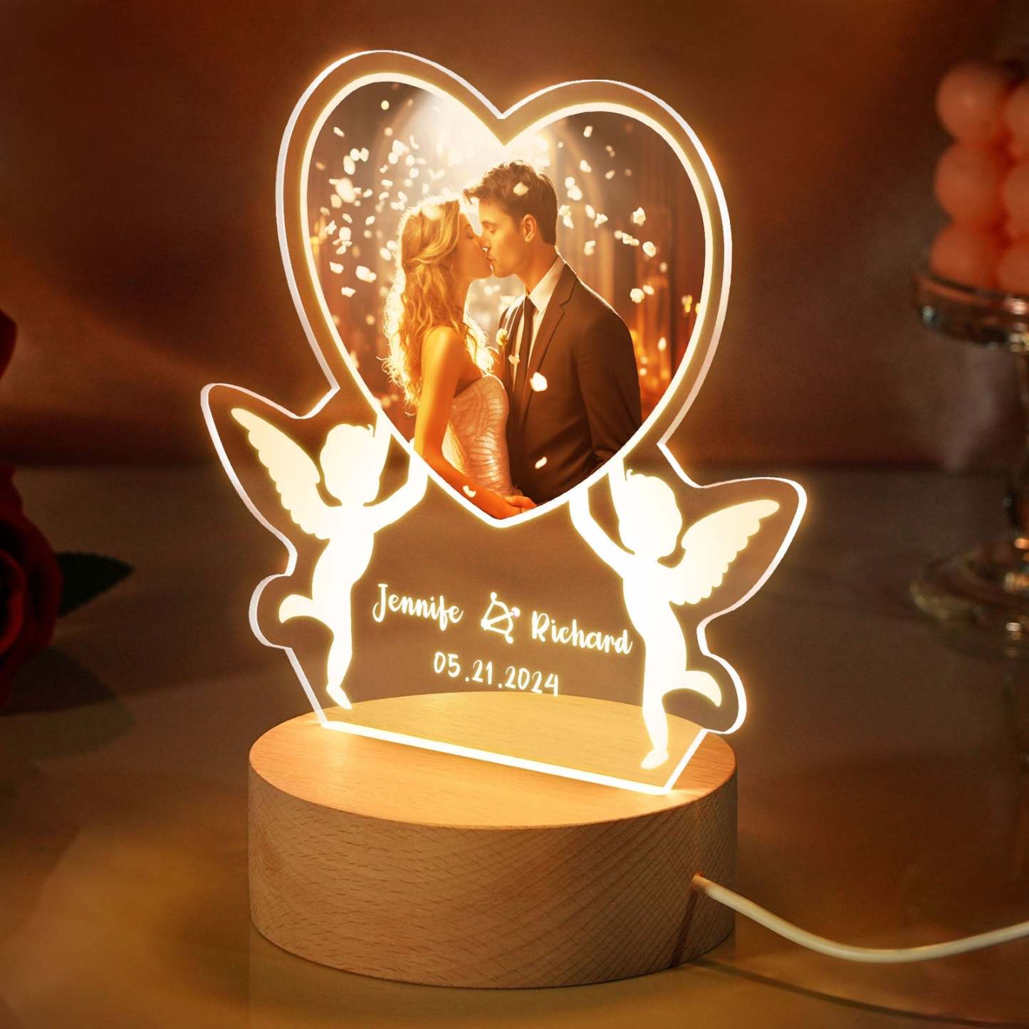 Regalos Personalizados Para Ella Y Él, Luz Nocturna Personalizada Con Texto En Imagen, Regalos Para El Día De San Valentín, Regalos De Boda, Regalos Para Cumpleaños, Aniversario, Regalos Para Mujeres, Hombres, Esposa, Marido, Novia, Novio, Pareja - TuNombrecollar