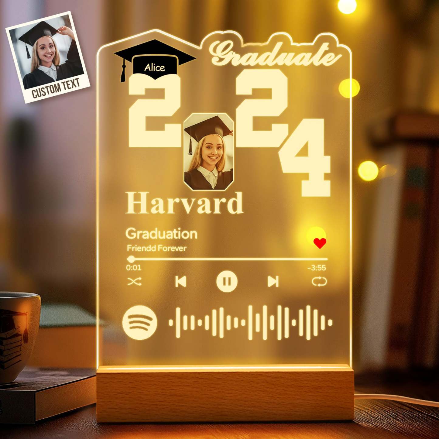 Personalizado 2024 Graduado Acrílico Luz Nocturna Personalizado Spotify Luz Nocturna Regalo De Graduación 2024 - TuNombrecollar