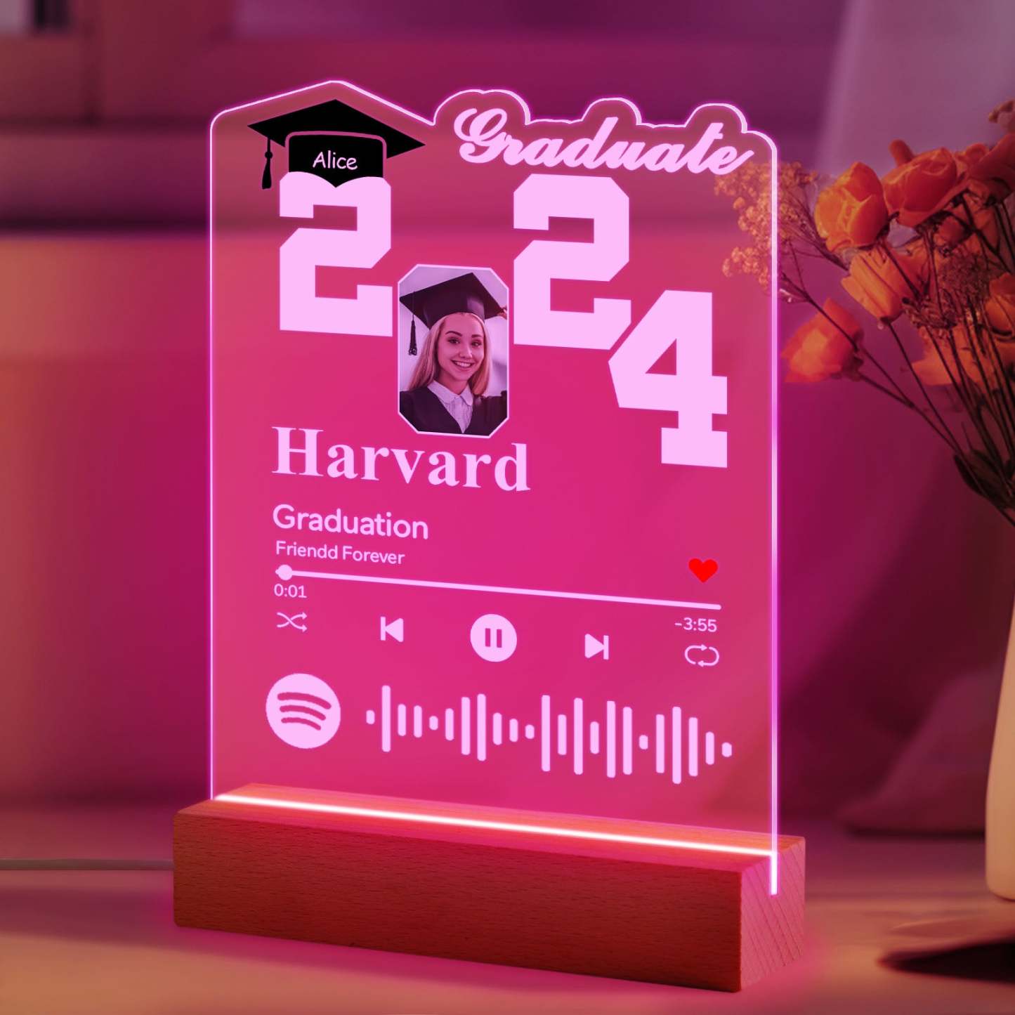 Personalizado 2024 Graduado Acrílico Luz Nocturna Personalizado Spotify Luz Nocturna Regalo De Graduación 2024 - TuNombrecollar