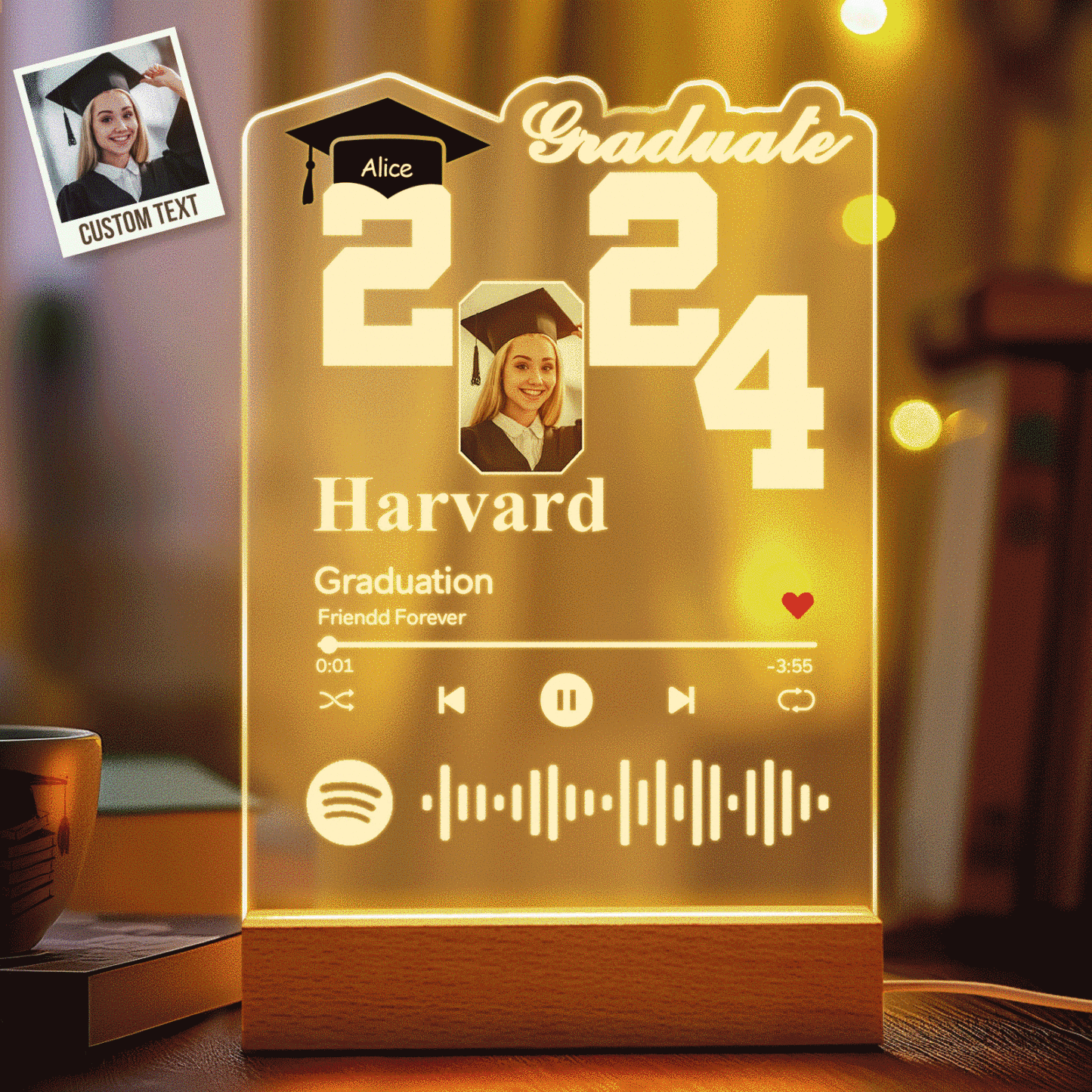 Personalizado 2024 Graduado Acrílico Luz Nocturna Personalizado Spotify Luz Nocturna Regalo De Graduación 2024 - TuNombrecollar