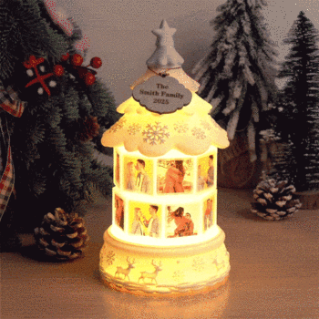 Luz Nocturna Giratoria Con Múltiples Fotos Personalizada, Caja De Música, Lámpara De Recuerdo Familiar Grabada, Luz De Botella Navideña, Luz Para Árbol De Navidad, Regalo De Navidad - 